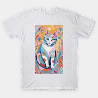 Whisker Whimsy: Abstract Cat's Colorful Reverie T-Shirt